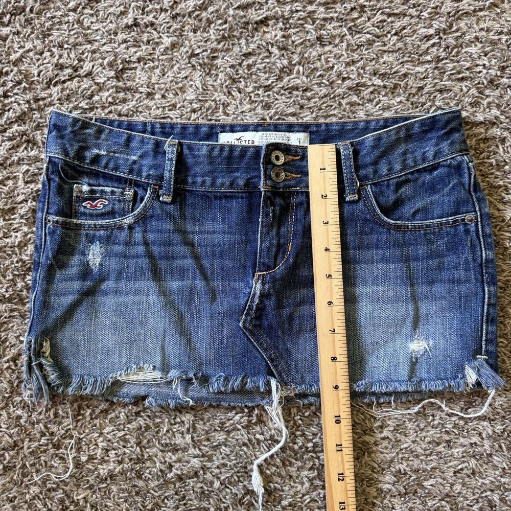 Vintage Hollister Skirt Womens Size 1 Blue Denim Micro Mini Distressed Fray Y2K - Picture 5 of 5